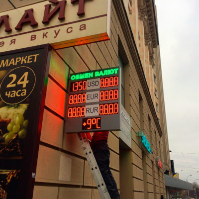 Лайтбокс обмена валют с термометром.