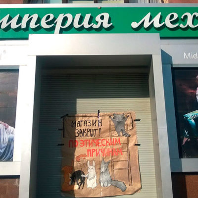 Вывеска Империя меха на фасаде